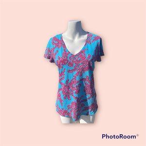 Lilly Pulitzer Pima cotton turquoise fish is print t shirt tee medium